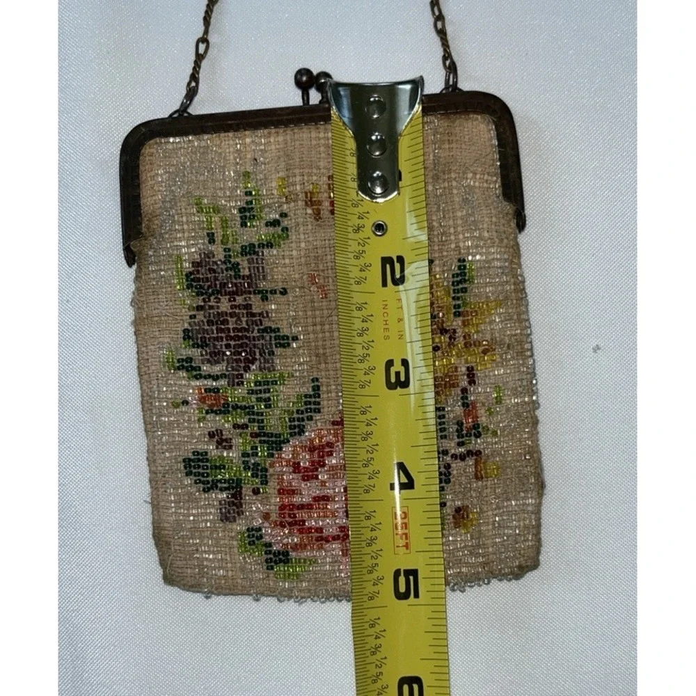 As Is Antique Micro Beaded Purse Floral For Repair Parts Crafting 1920's Frame
